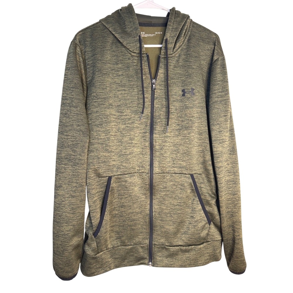 Under Armour Full Zip Hoodie Mens Large Olive Green Excellent Fleece Athletic